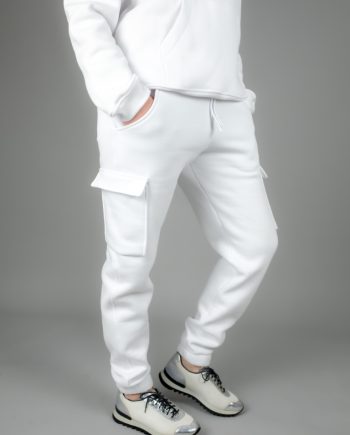 Pantaloni Cargo albi cu buzunare laterale Joggers Unisex